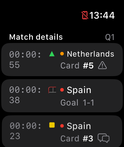 Apple Watch screen in HockeyUmpire