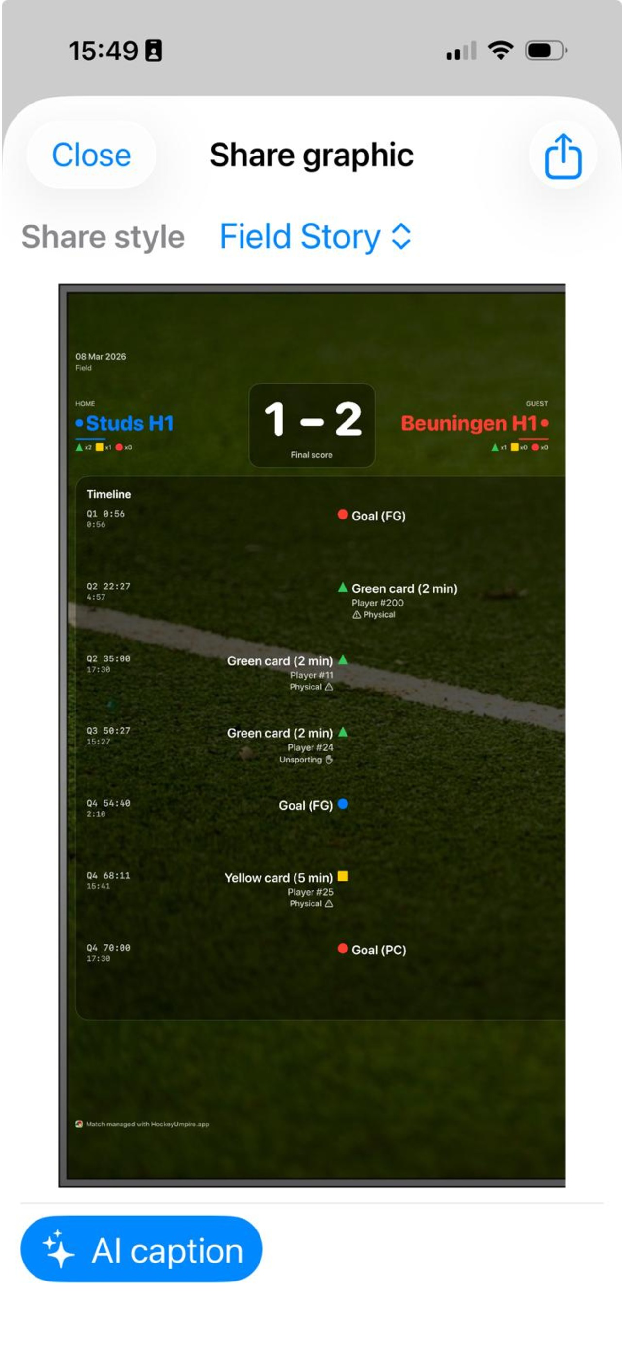 Visuel de partage de match généré dans HockeyUmpire