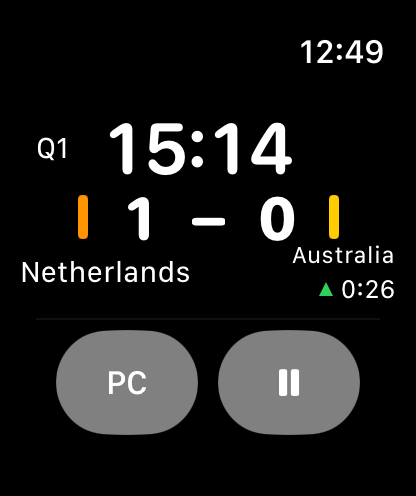 Apple Watch live match screen