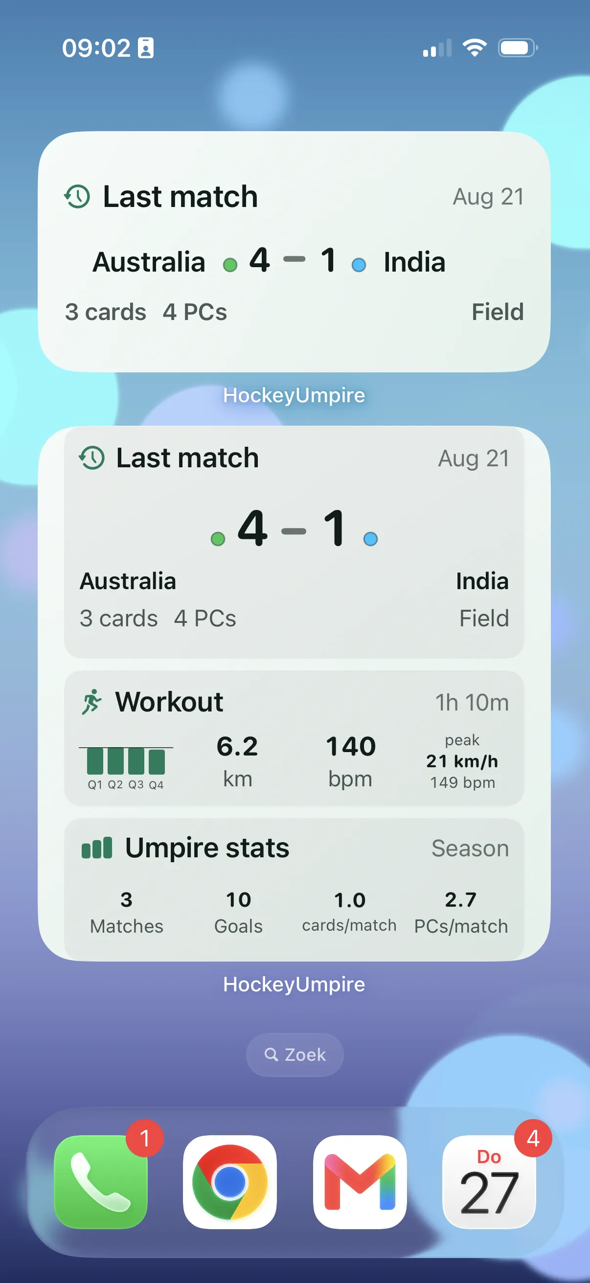 Home Screen widgets — match context at a glance