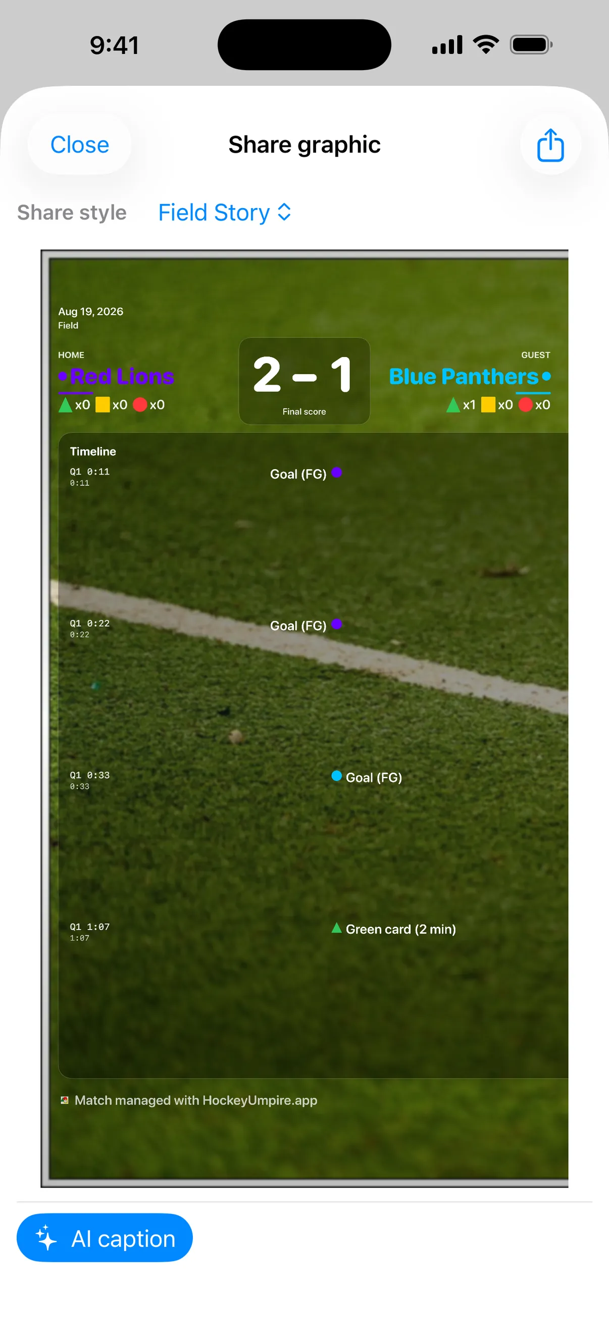 Match result graphic created with HockeyUmpire