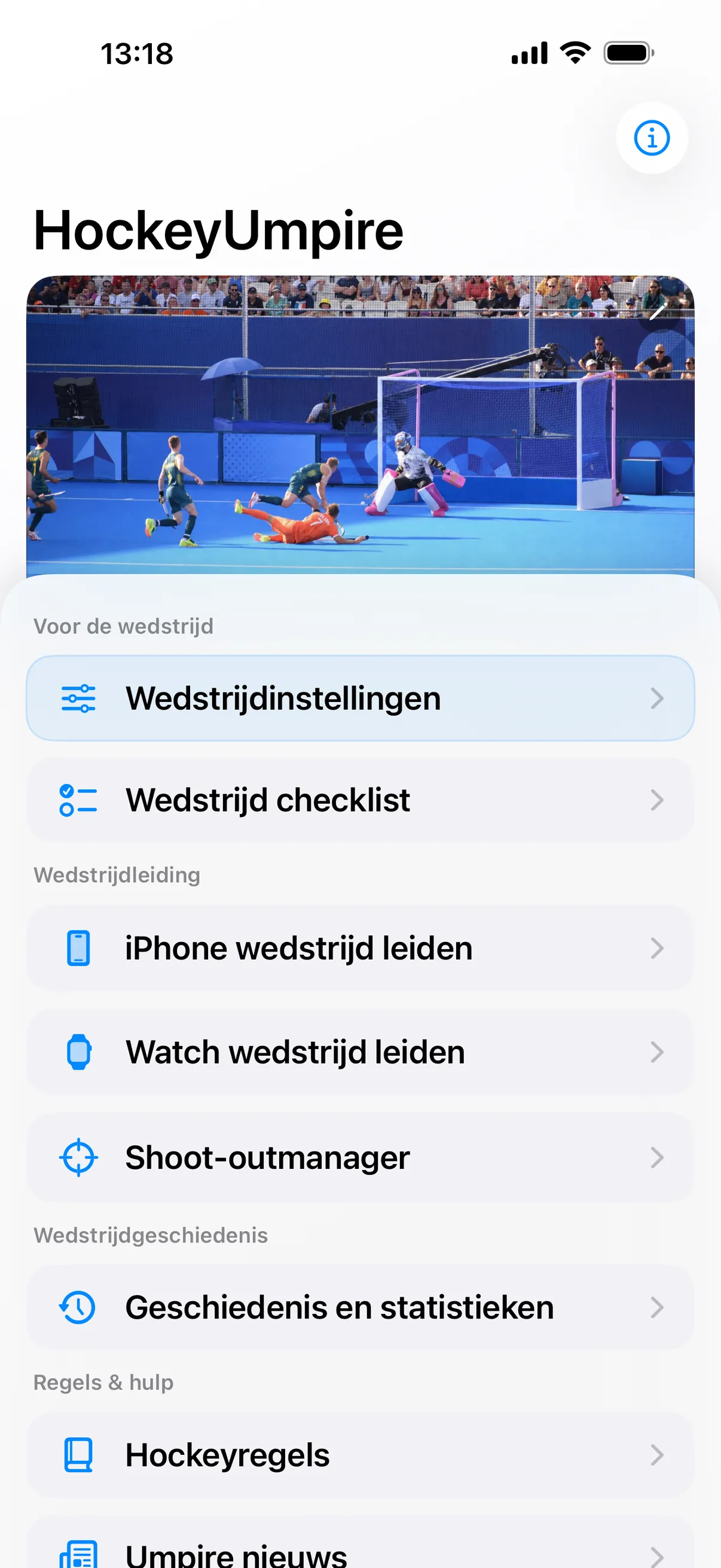 Wedstrijdcontrole van HockeyUmpire op iPhone en Apple Watch